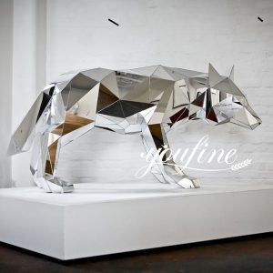 Modern Geometric Metal Mirror Wolf Sculpture For Sale CSS-53