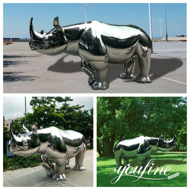 Large Mirror Metal Rhinos Sculpture Park Decor for Sale CSS-214 - Garden Metal Sculpture - 4