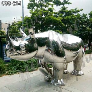 Large Mirror Metal Rhinos Sculpture Park Decor for Sale CSS-214
