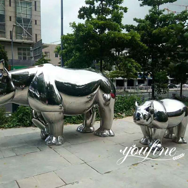 Large Mirror Metal Rhinos Sculpture Park Decor for Sale CSS-214 - Garden Metal Sculpture - 3