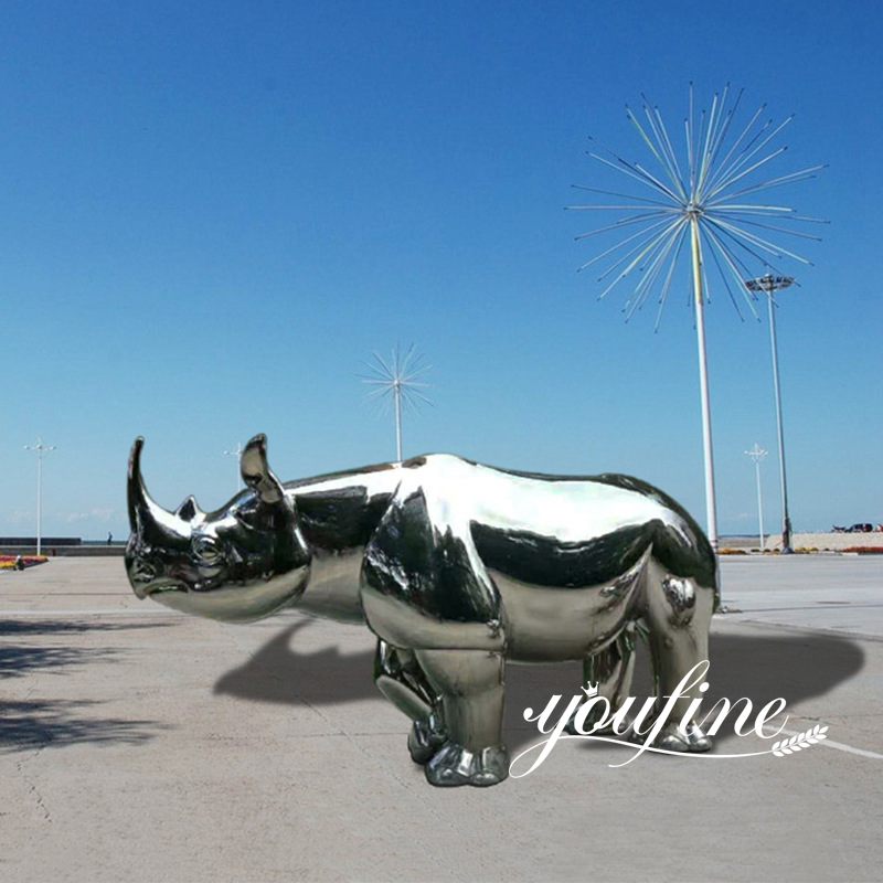 Large Mirror Metal Rhinos Sculpture Park Decor for Sale CSS-214 - Garden Metal Sculpture - 1