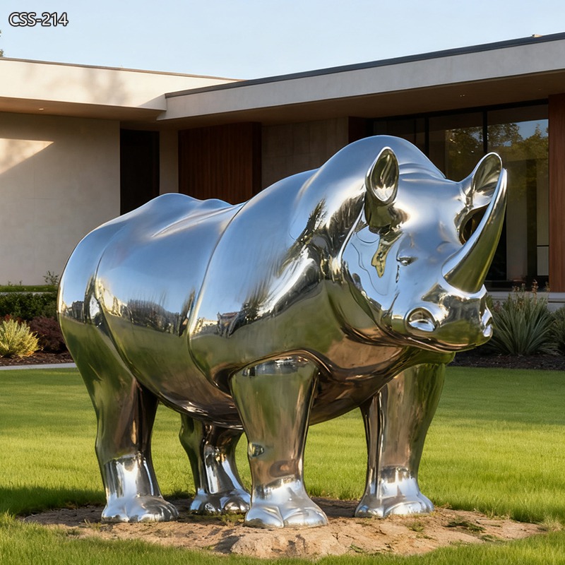 Modern Mirror Polished Metal Rhino Sculpture Modern Mirror Polished Metal Rhino Sculpture