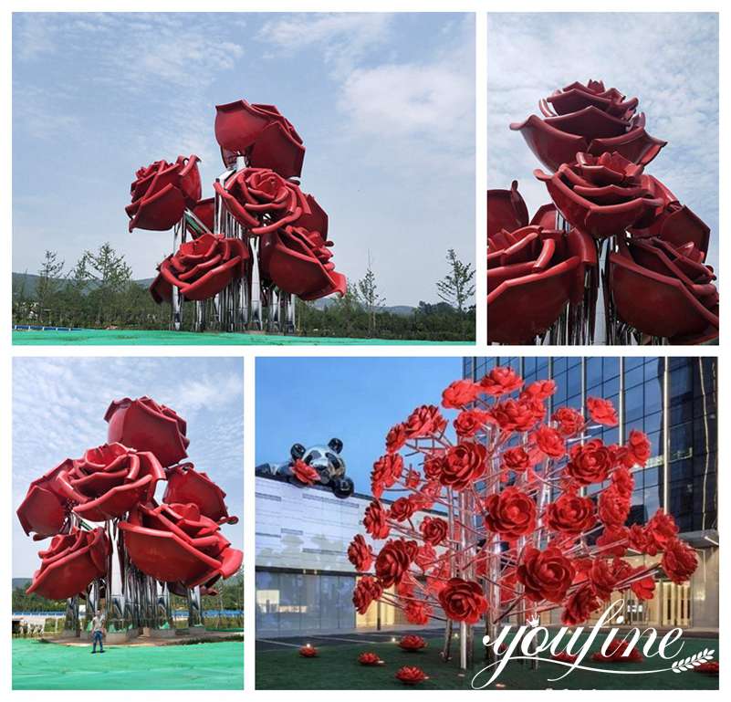 Public Garden Park Large Metal Rose Tree Sculpture for Sale