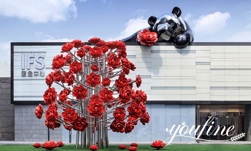 Outdoor Public Garden Park Large Metal Rose Tree Sculpture for Sale CSS-126 - Center Square - 3