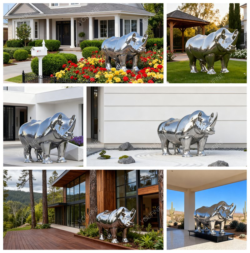 high quality modern Metal Rhino Sculpture