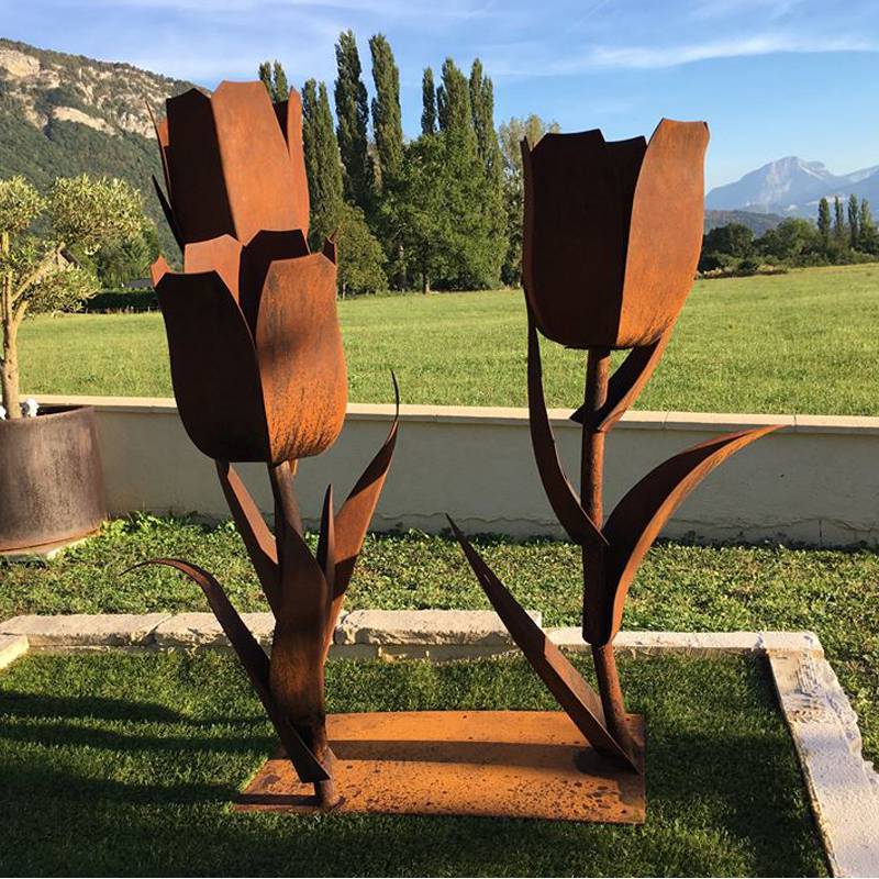 rusted metal garden flowers - YouFine Sculpture