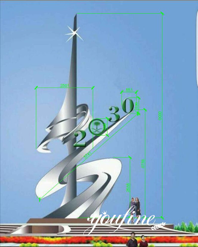 Contemporary Saudi Arabia Stainless Steel Sculpture for Sale Design Drawings