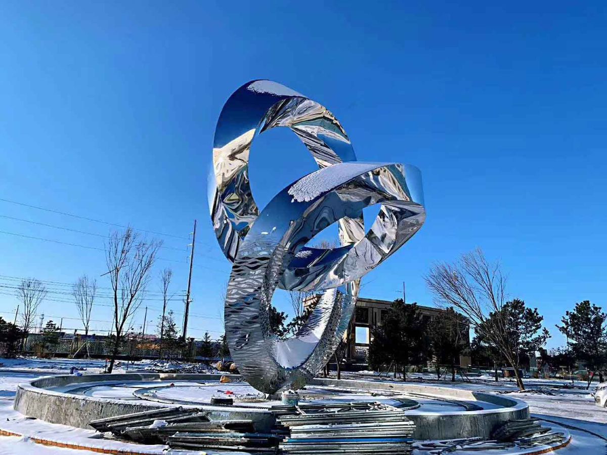 Mirror Mobius Loop Sculpture for Square CSS-206 - Square Sculpture - 4 Mirror Mobius Loop Sculpture for Square