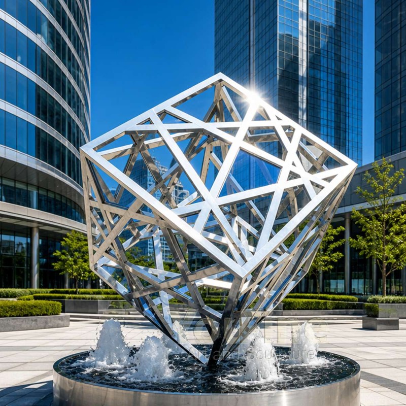 Modern Mirror Polished Stainless Steel Cube Sculpture for Plaza CSS-219 Modern Mirror Polished Stainless Steel Cube Sculpture for Plaza CSS-219