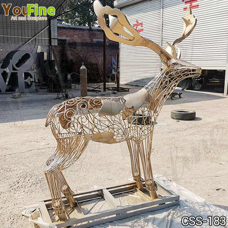 Modern Stainless Steel Hollow Deer Sculpture Garden Decor for Sale 