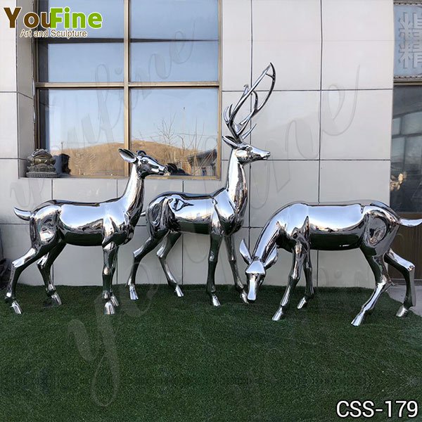 Outdoor Mirror Stainless Steel Deer Sculpture Yard Decor for Sale CSS-179