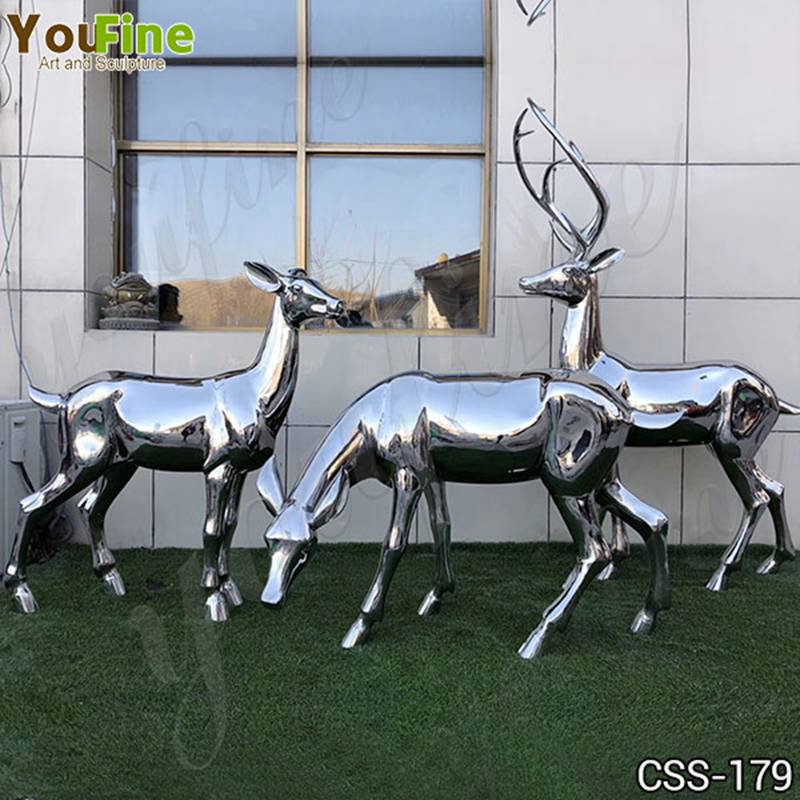 Outdoor Mirror Stainless Steel Deer Sculpture Yard Decor for Sale CSS-179