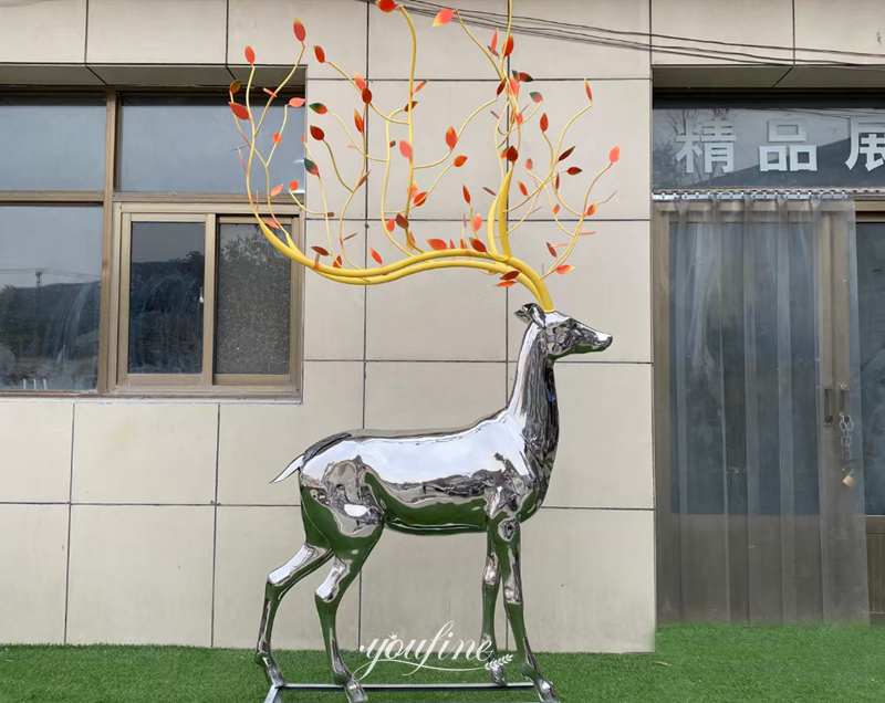 polished stainless steel deer sculpture