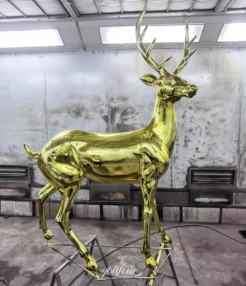 polished stainless steel deer sculpture