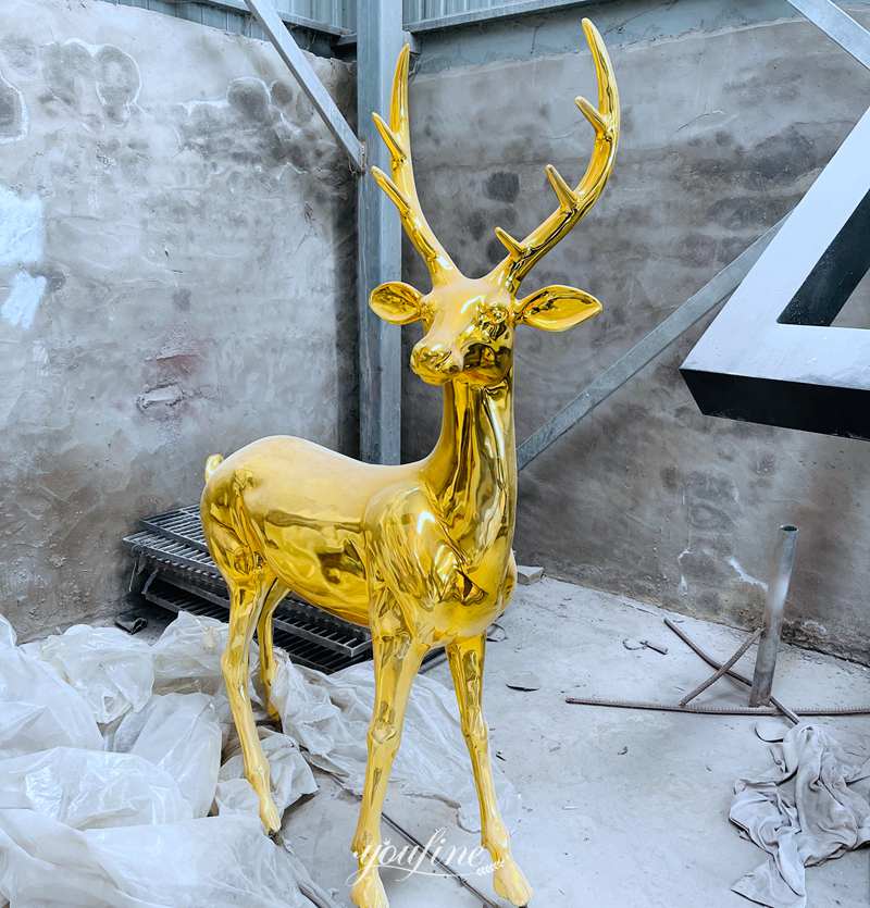 polished stainless steel deer sculpture