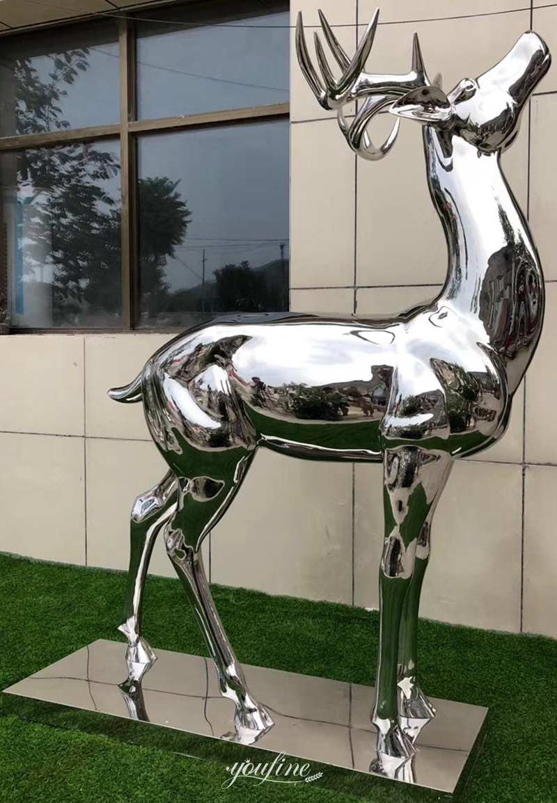 polished stainless steel deer sculpture