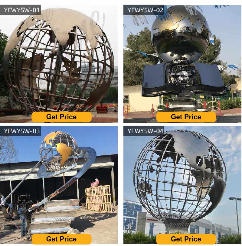 Contemporary Polished Stainless Steel Globe Sculpture with Books for Sale CSS-06 - Application Place/Placement - 2
