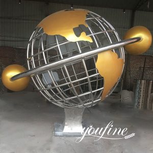 Contemporary Polished Stainless Steel Globe Sculpture with Books for Sale CSS-06