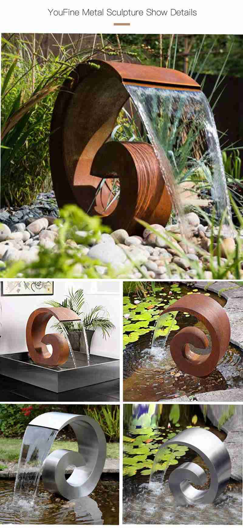 Modern Metal Corten Steel Water Feature Garden Decor CSS-260 - Landmark Sculpture - 3 Modern Metal Corten Steel Water Feature Garden Decor