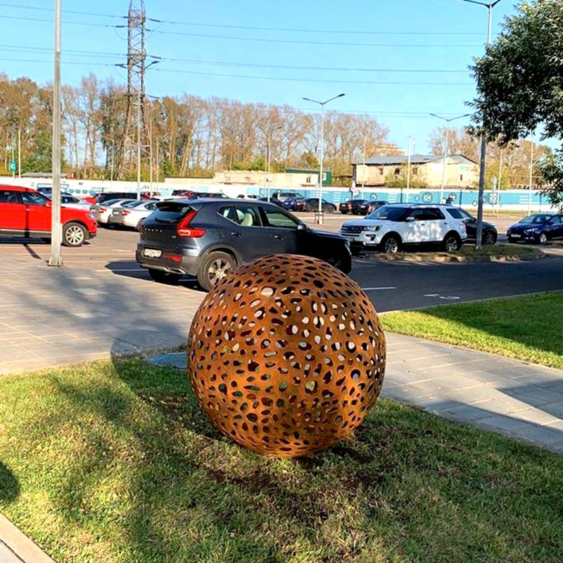 Outdoor Metal Landscape Decor Corten Steel Ball Sculpture
