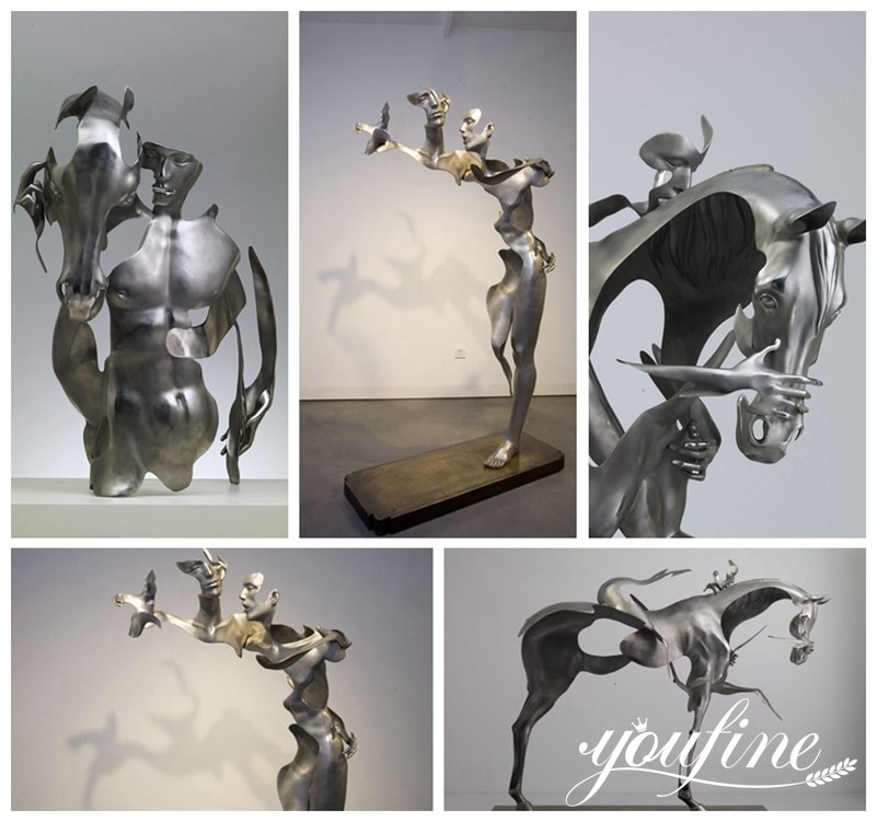 Abstract Modern Metal Horseman Sculpture Hotel Villa Decor