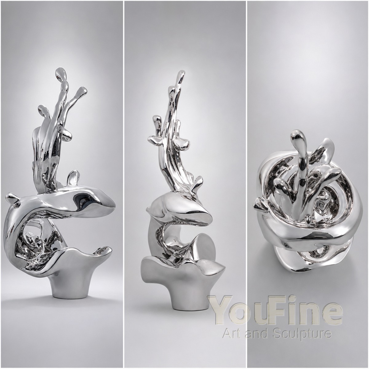 Mirror Polished Stainless Steel Wave Sculpture for Water Landscape - Abstract Water Sculpture - 1 Mirror Polished Stainless Steel Wave Sculpture