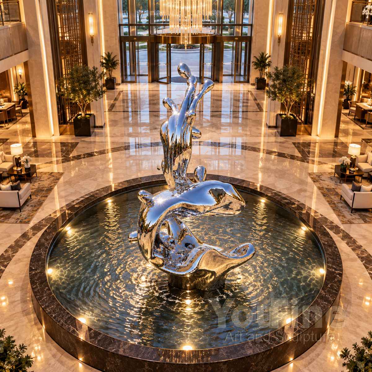Mirror Polished Stainless Steel Wave Sculpture for Water Landscape - Abstract Water Sculpture - 3 Mirror Polished Stainless Steel Wave Sculpture for hotel