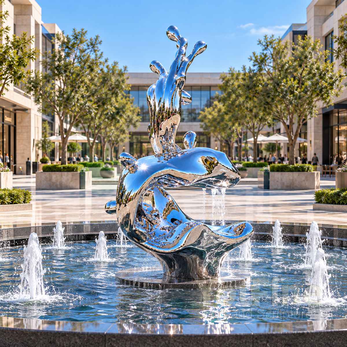 Mirror Polished Stainless Steel Wave Sculpture for Water Landscape - Abstract Water Sculpture - 2 Mirror Polished Stainless Steel Wave Sculpture for plaza
