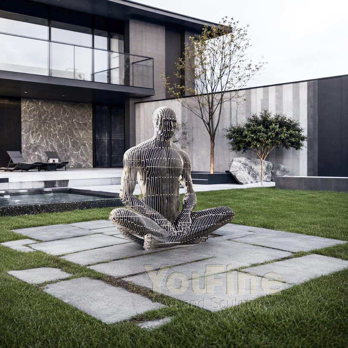 Modern Sliced Metal Abstract Figure Statue