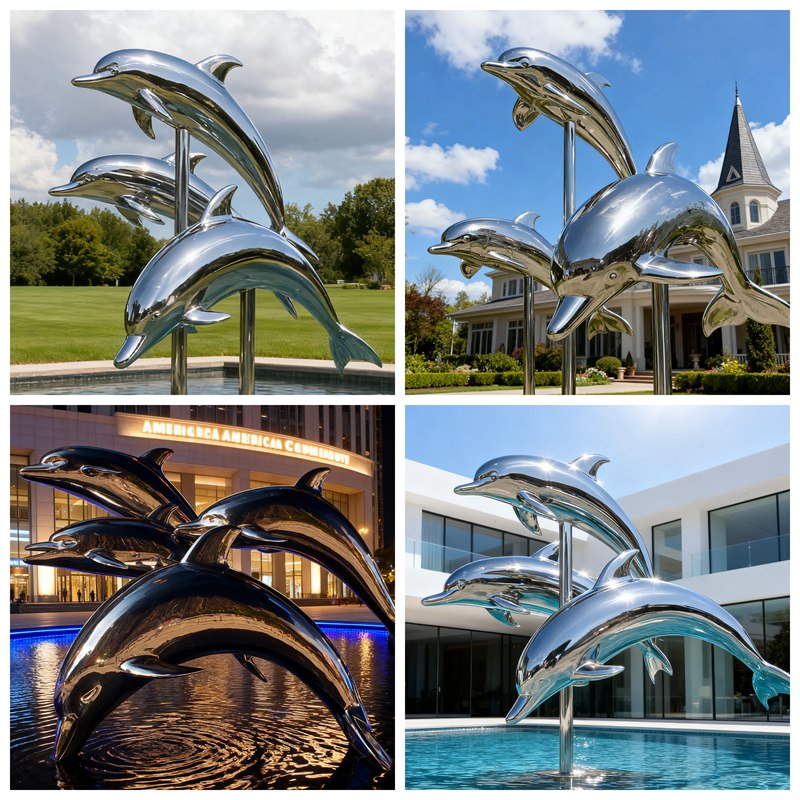 Metal Dolphin Sculptures