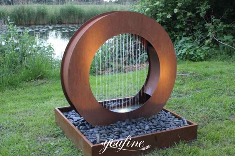Modern Circle Rusty Metal Fountain Sculpture Design