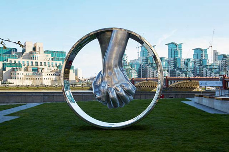 Outdoor Large Metal Hand Sculpture by Lorenzo Quinn for Sale