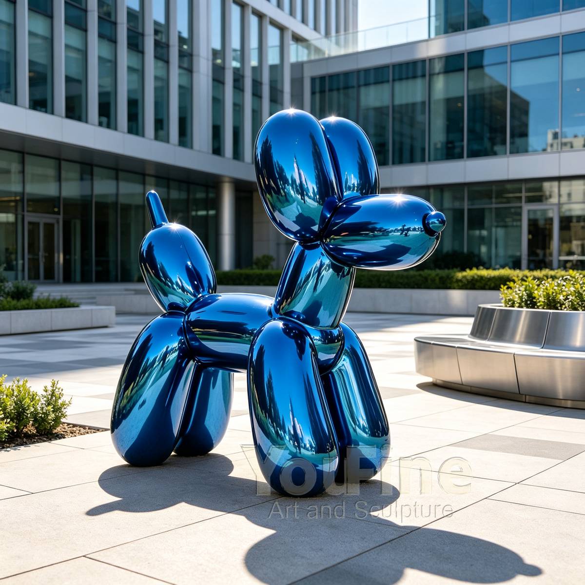 stainless steel blue balloon dog sculpture for commercial center