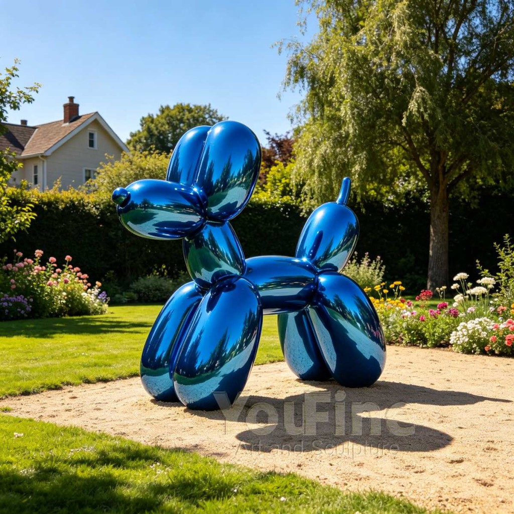 stainless steel blue balloon dog sculpture for garden