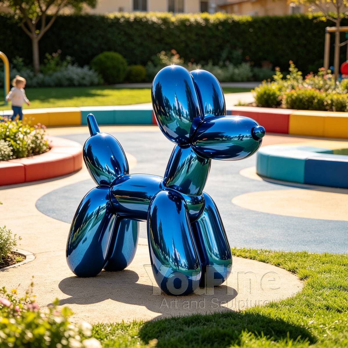 stainless steel blue balloon dog sculpture for park