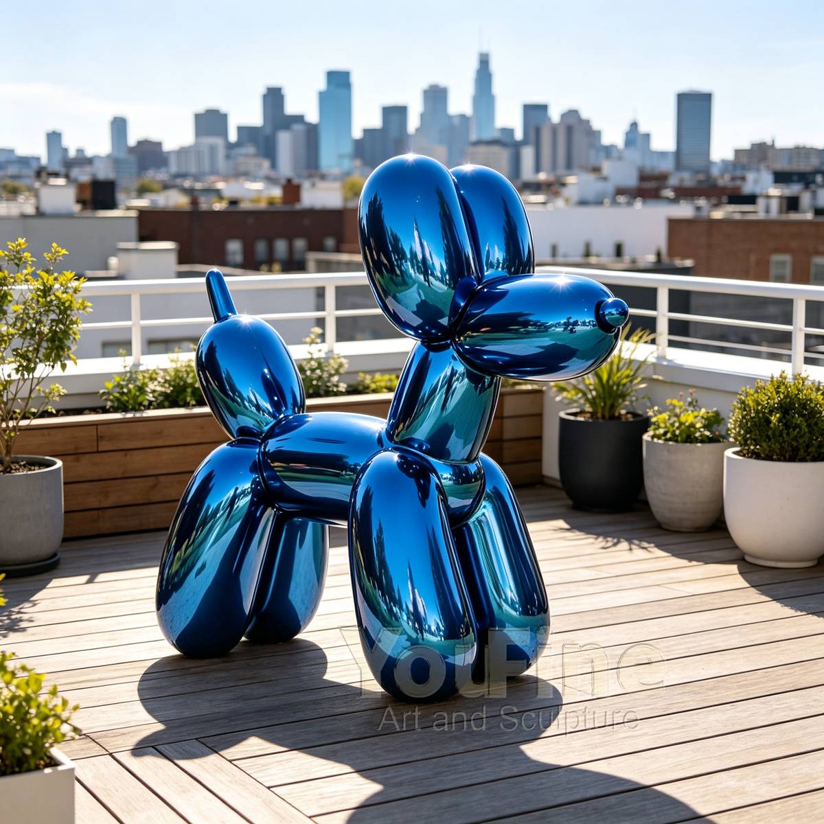stainless steel blue balloon dog sculpture for patio