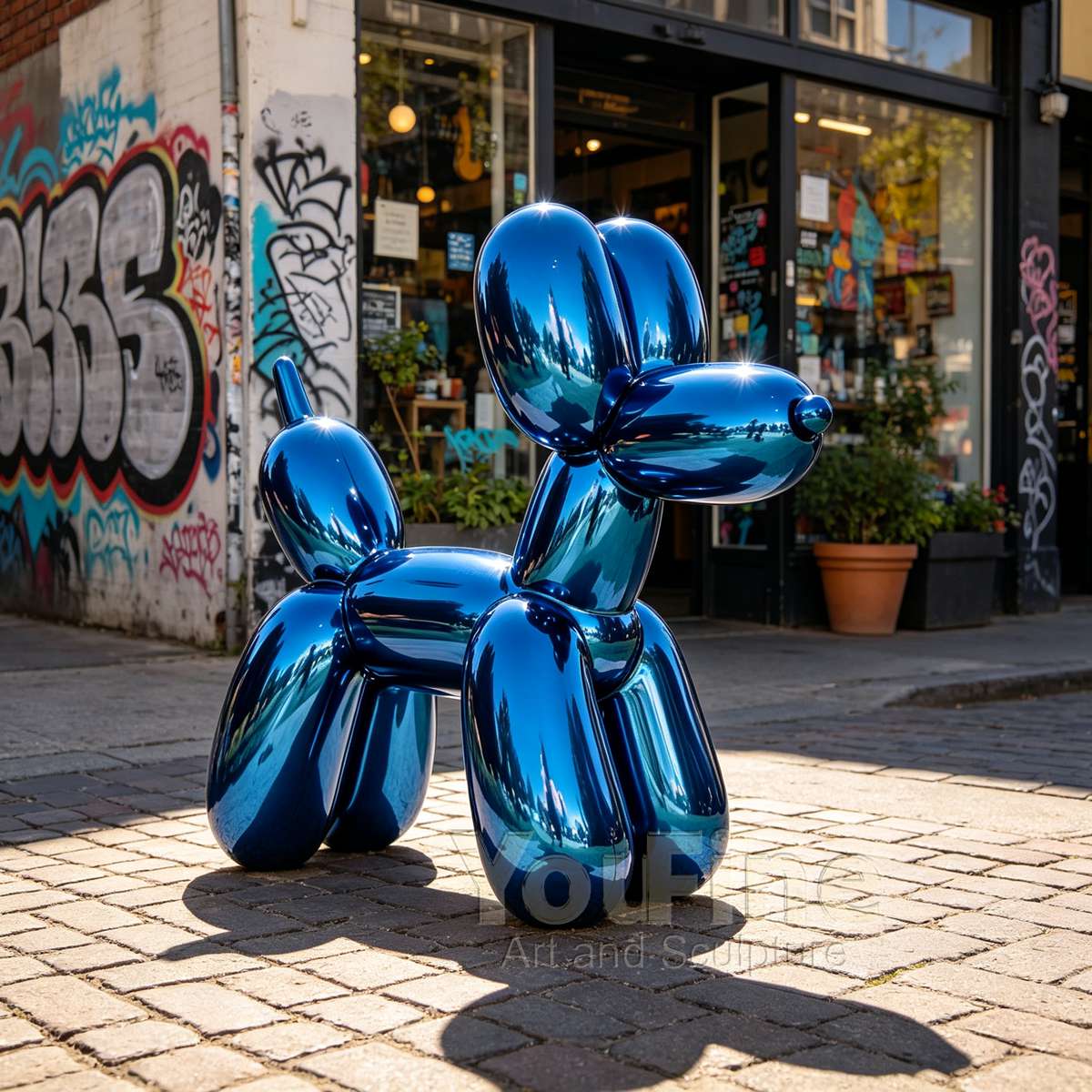 stainless steel blue balloon dog sculpture for street