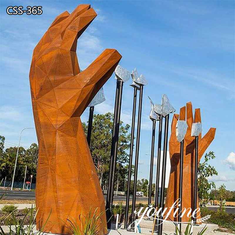 1 Large Outdoor Rusted Metal Hand Sculptures for Sale