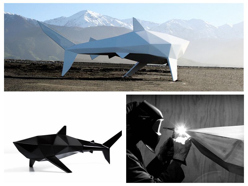 Ben Foster Geometrical Abstract Metal Shark Sculpture for Sale CSS