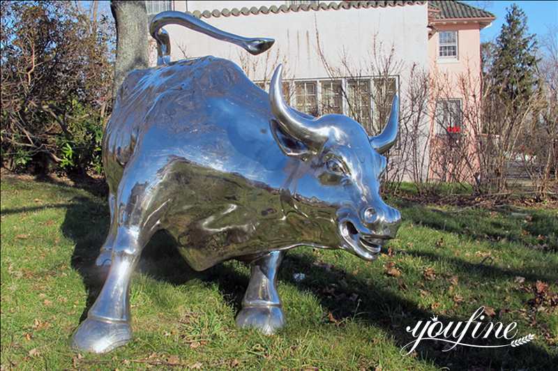 Large Polished Metal Wall Street Bull Statue for Sale