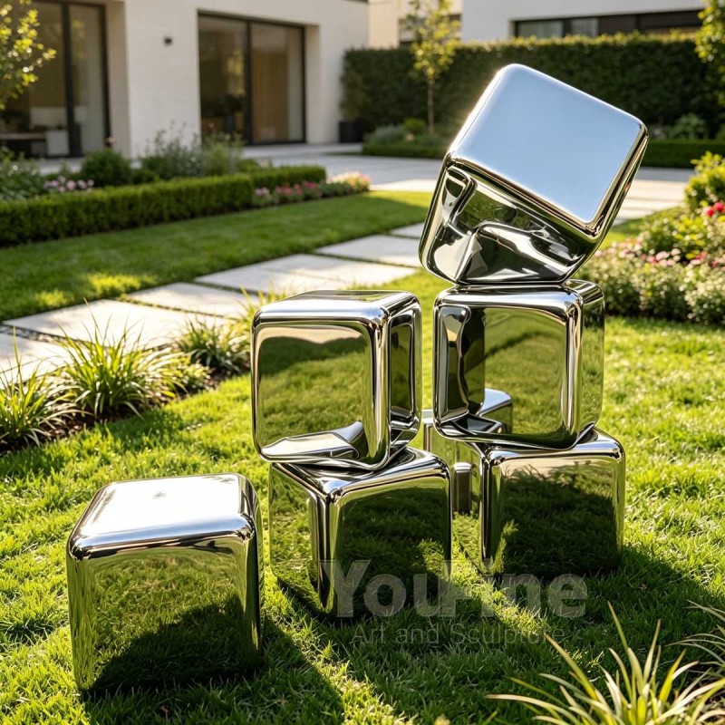 Mirror Polished Stainless Steel Cube Sculpture CSS-193 Mirror Polished Stainless Steel Cube Sculpture CSS-193