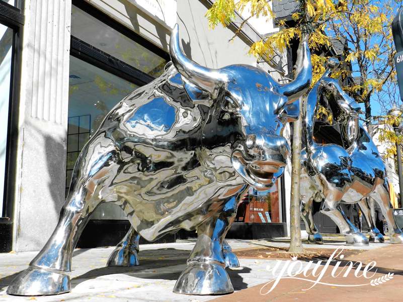 Polished Metal Wall Street Bull Statue for Sale