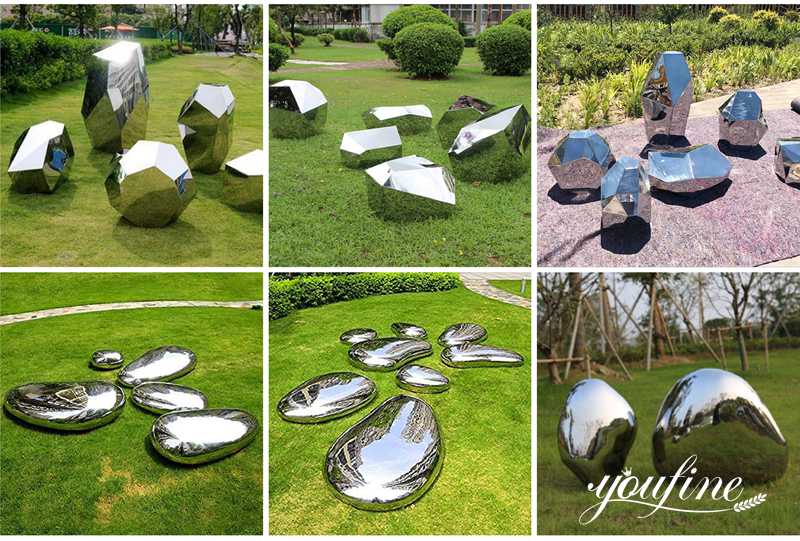 Polished Metal Cobblestone Sculpture Lawn Decor for Sale CSS-267 - Application Place/Placement - 1