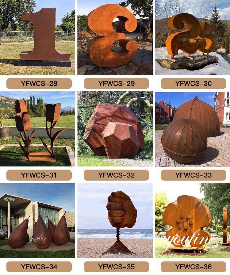 Large Outdoor Rusted Metal Hand Sculptures for Sale CSS-365 - Square Sculpture - 3 rust garden sculpture