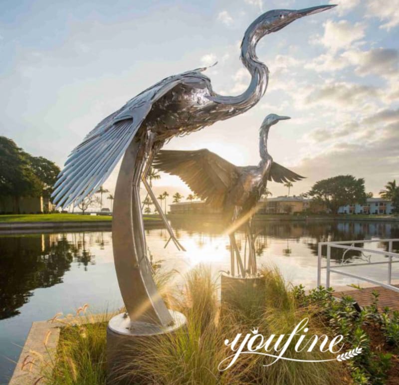 Metal heron statue