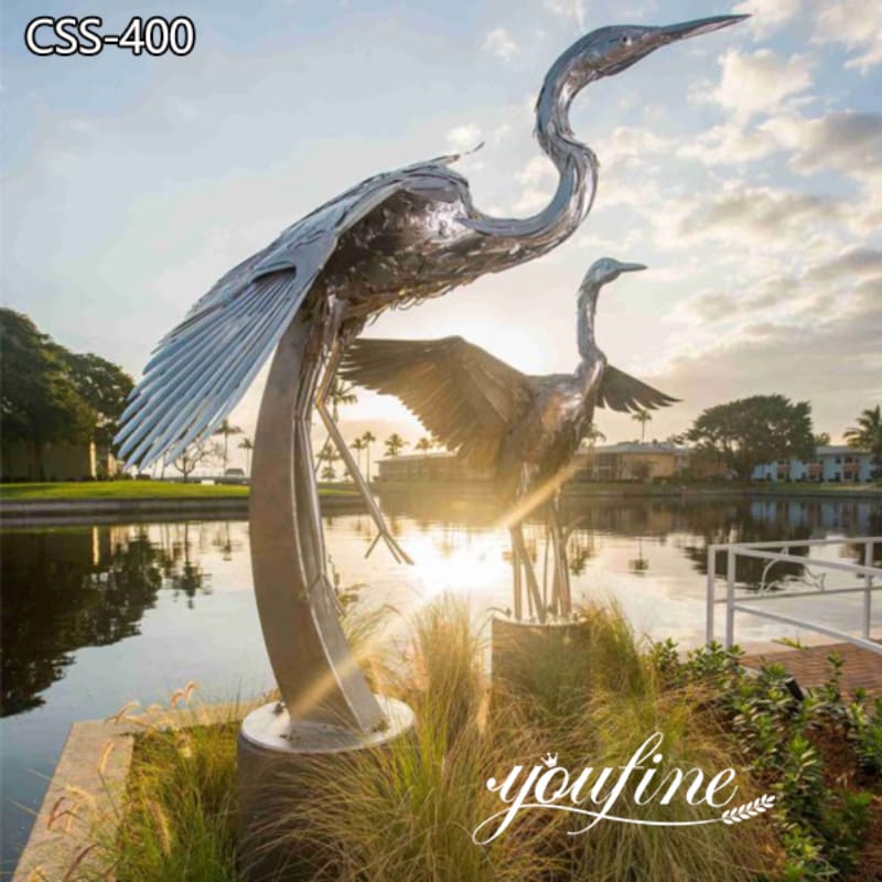 Modern Public Art Metal Heron Sculpture for Pond for Sale CSS-400