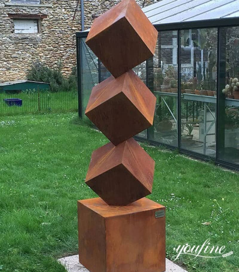 Modern Square Corten Steel Sculpture for Lawn for Sale CSS-364 - Abstract Corten Sculpture - 1