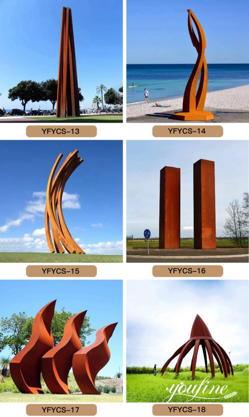 rusted metal garden sculptures