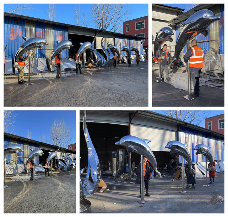 Large Stainless Steel Dolphin Sculpture for Hotel Lobby on Sale CSS-417 - Application Place/Placement - 6 steel dolphin sculpture