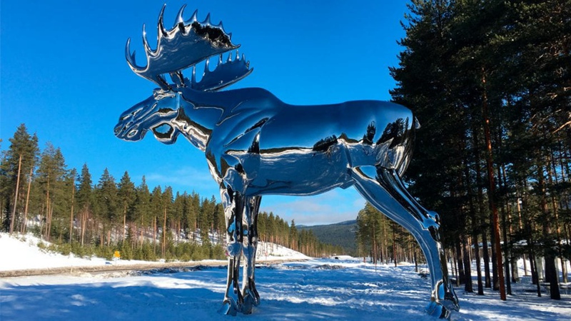 Mirror Metal Moose Sculpture-moose metal yard art
